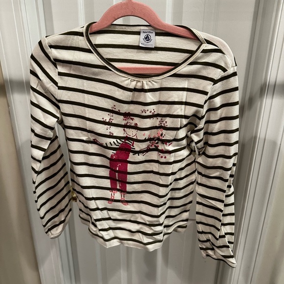 Petit Bateau Black and White Long Sleeve Striped Tee for girls - size: 8 years - Picture 1 of 3